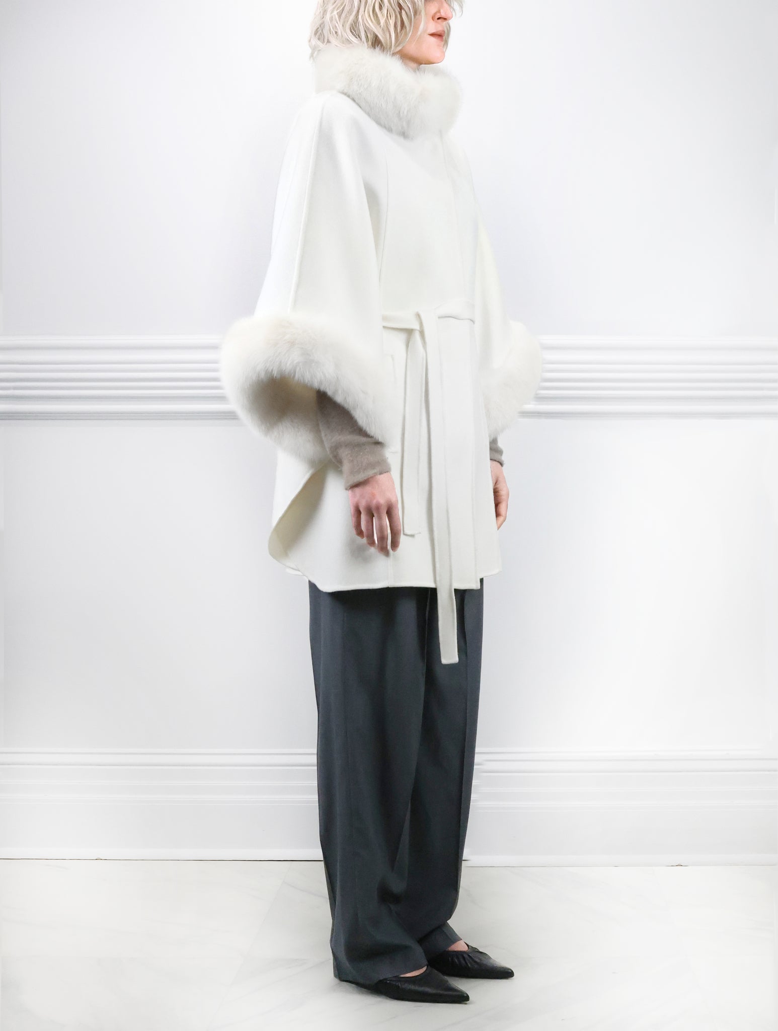 The Jayden Double Face Cashmere Cape with Sable Fur Trim