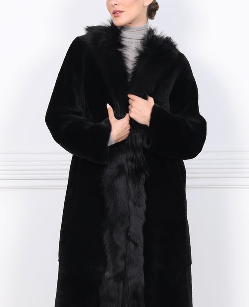 Reversible Merino Shearling Coat with Long Hair Toscana Trim