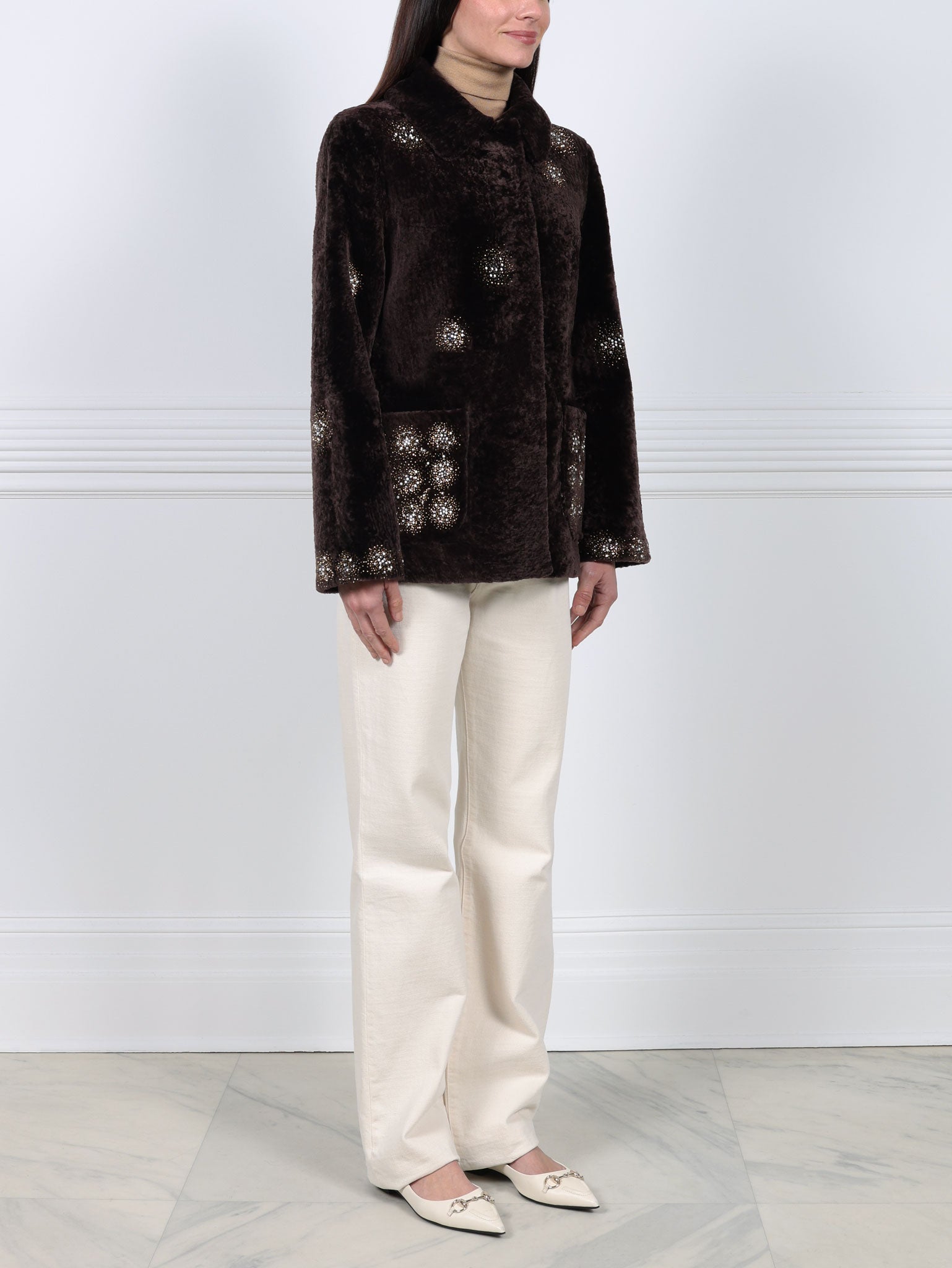 The Skye Shearling Jacket With Crystal Starbursts