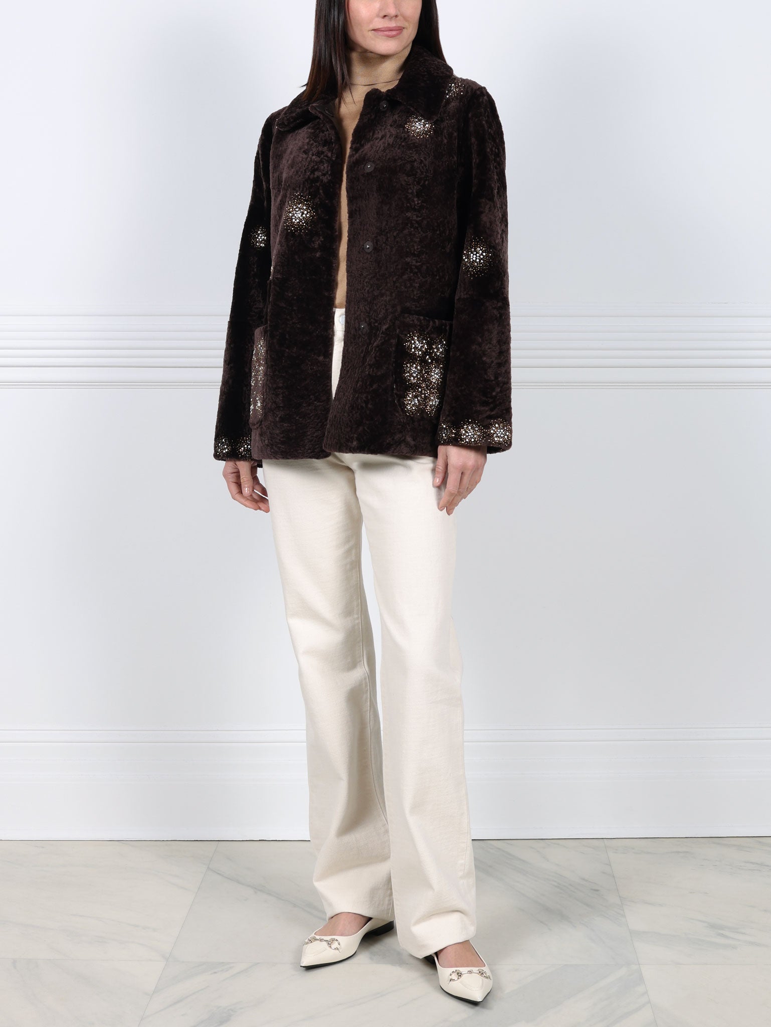 The Skye Shearling Jacket With Crystal Starbursts