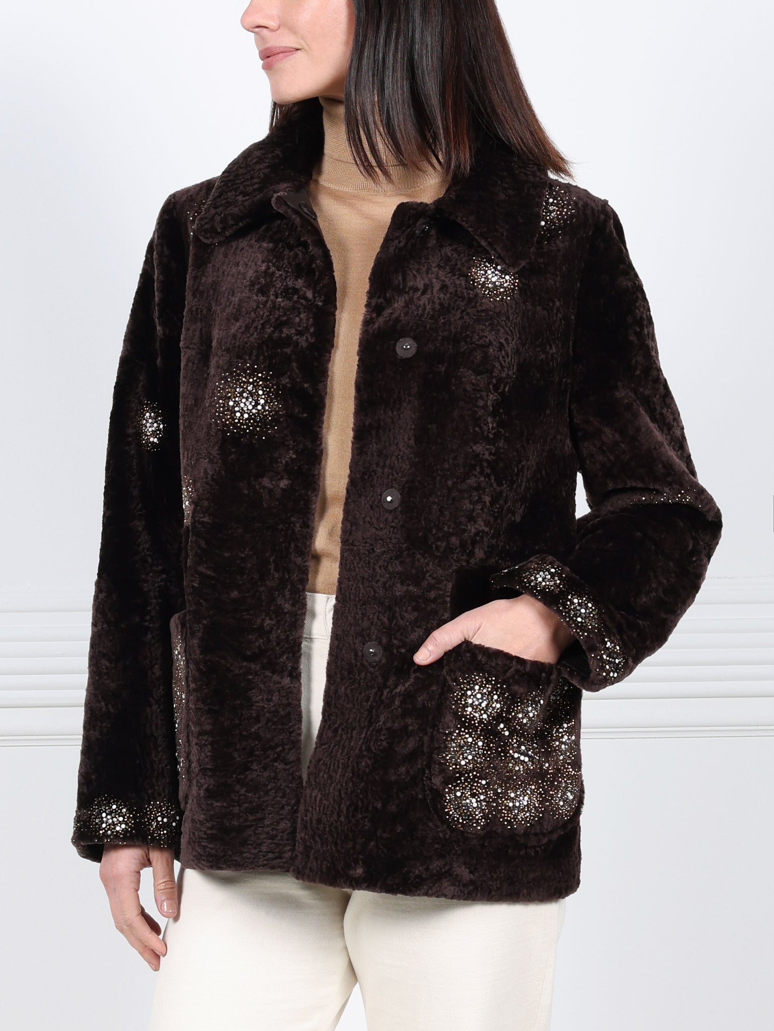 The Skye Shearling Jacket With Crystal Starbursts