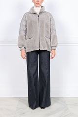 Shearling Trimmed Puffer Jacket with Rib Trim