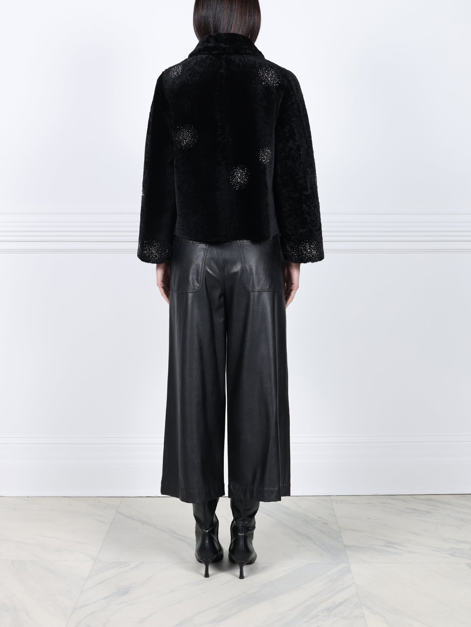 The Anastasia Reversible Crop Shearling Jacket with Crystal Starbusts