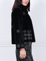 The Anastasia Reversible Crop Shearling Jacket with Crystal Starbusts