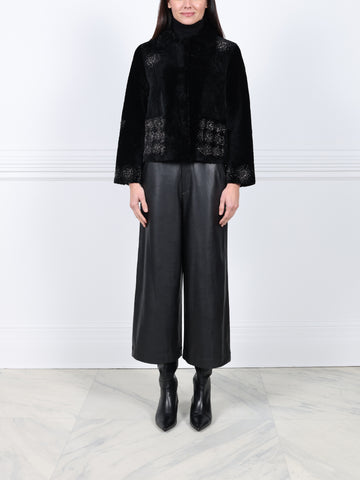 The Anastasia Reversible Crop Shearling Jacket with Crystal Starbusts