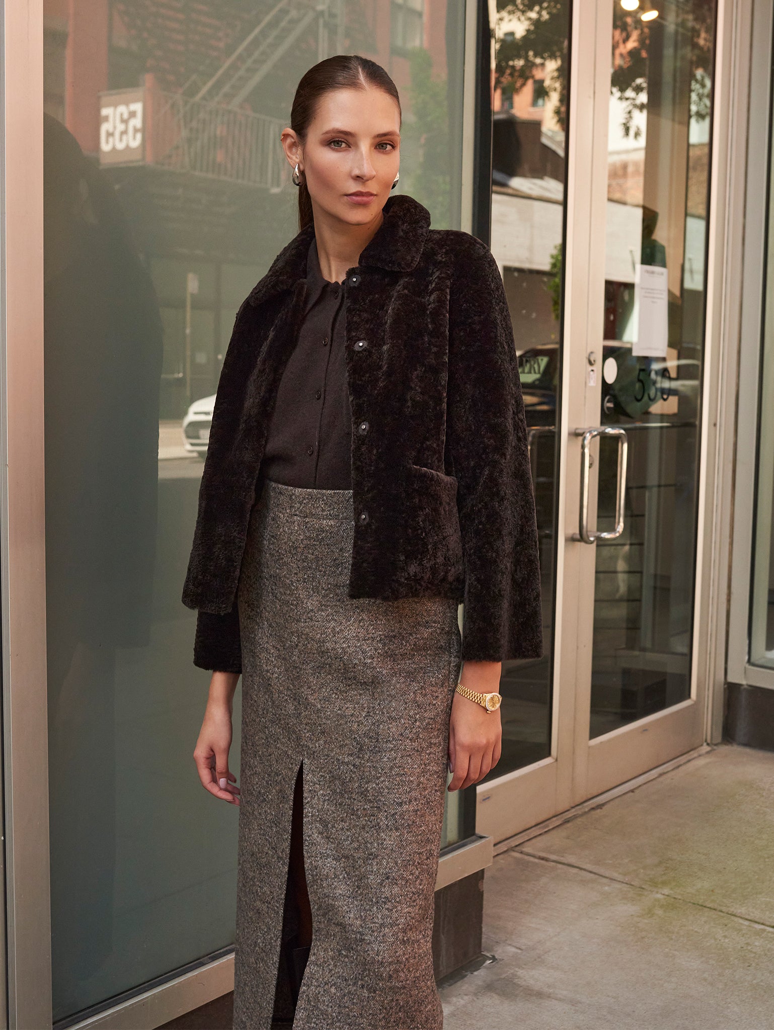 The Anastasia Reversible Crop Shearling Jacket
