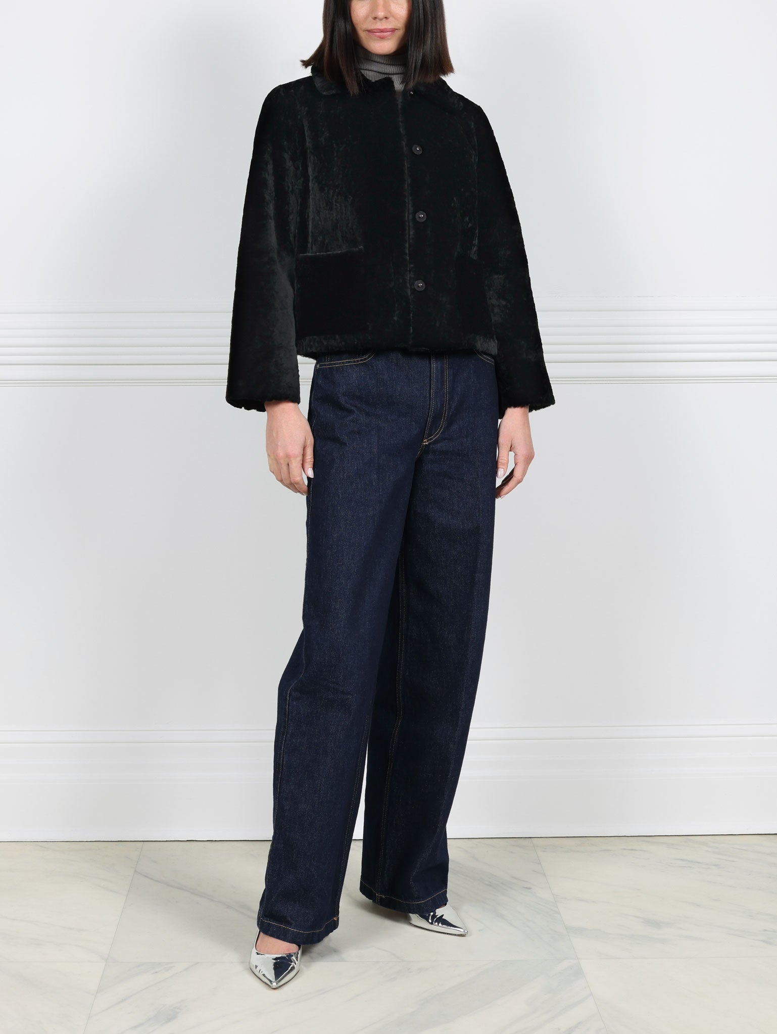 The Anastasia Reversible Crop Shearling Jacket