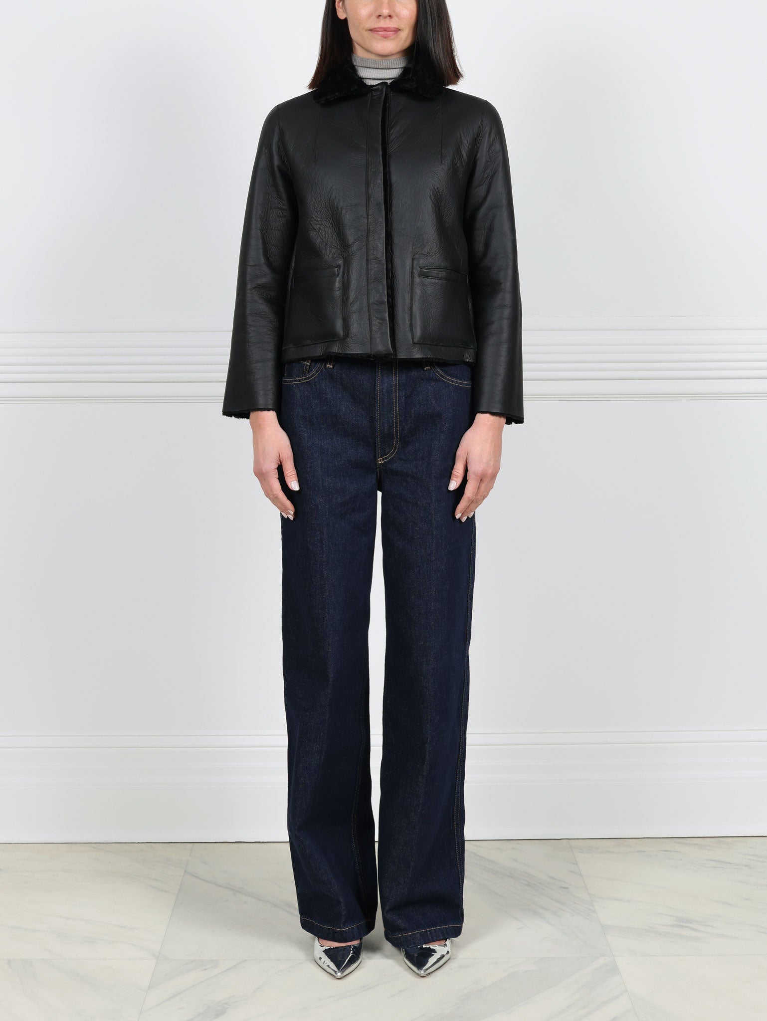 The Anastasia Reversible Crop Shearling Jacket