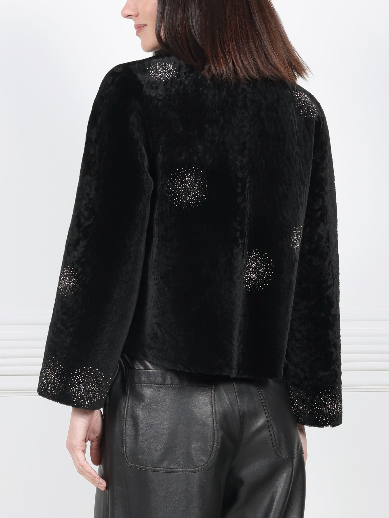 The Anastasia Reversible Crop Shearling Jacket with Crystal Starbusts