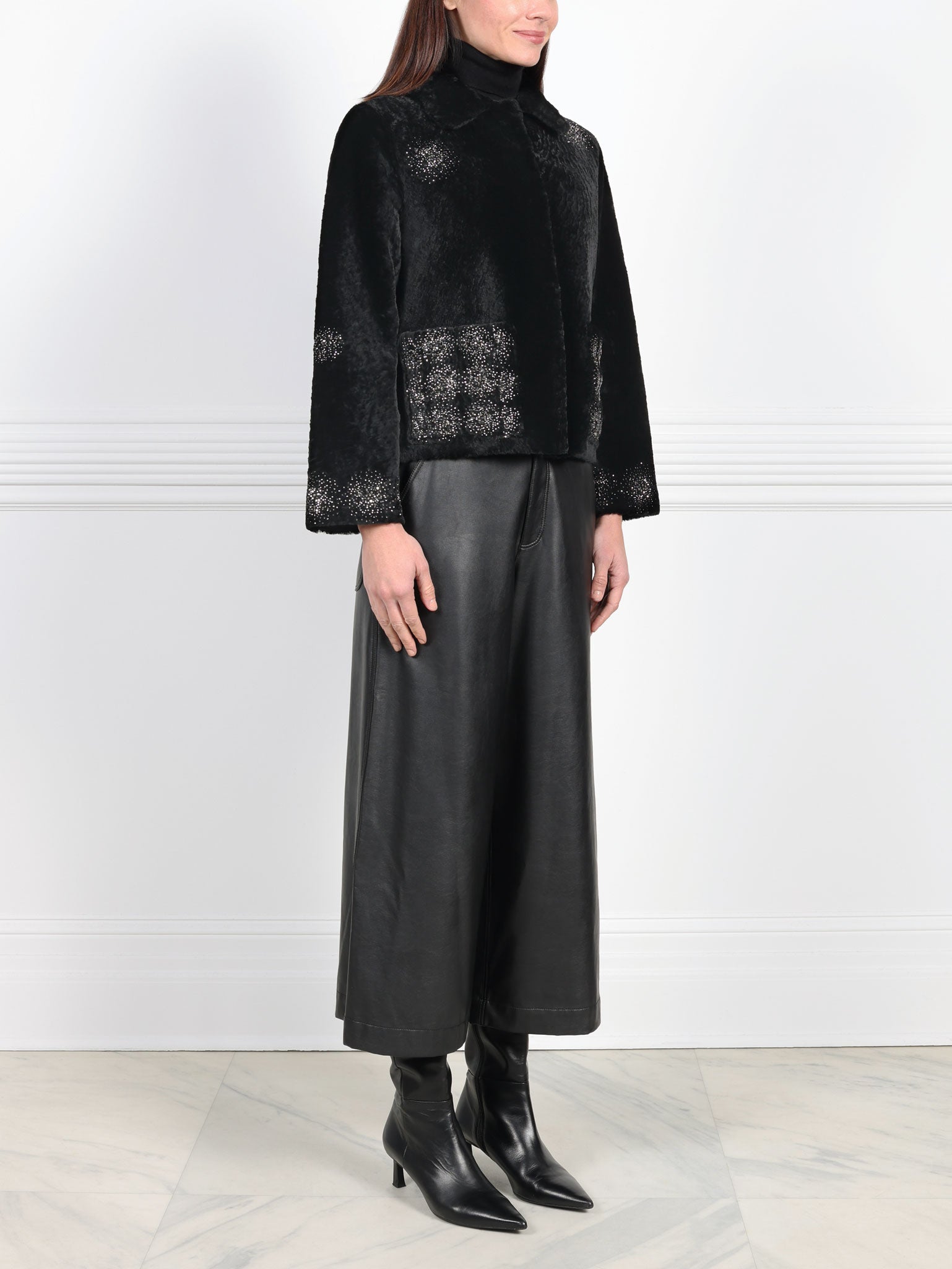 The Anastasia Reversible Crop Shearling Jacket with Crystal Starbusts