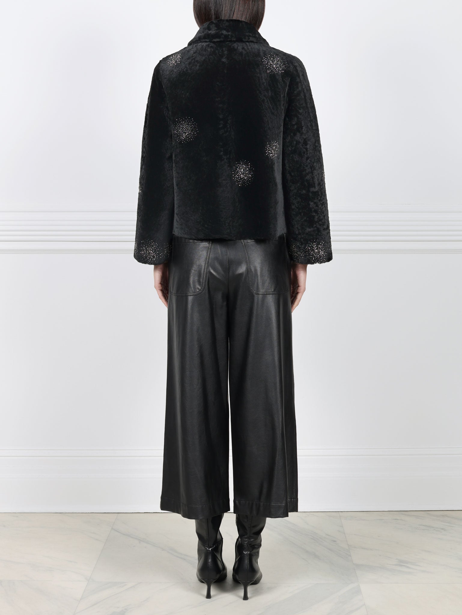 The Anastasia Reversible Crop Shearling Jacket with Crystal Starbusts