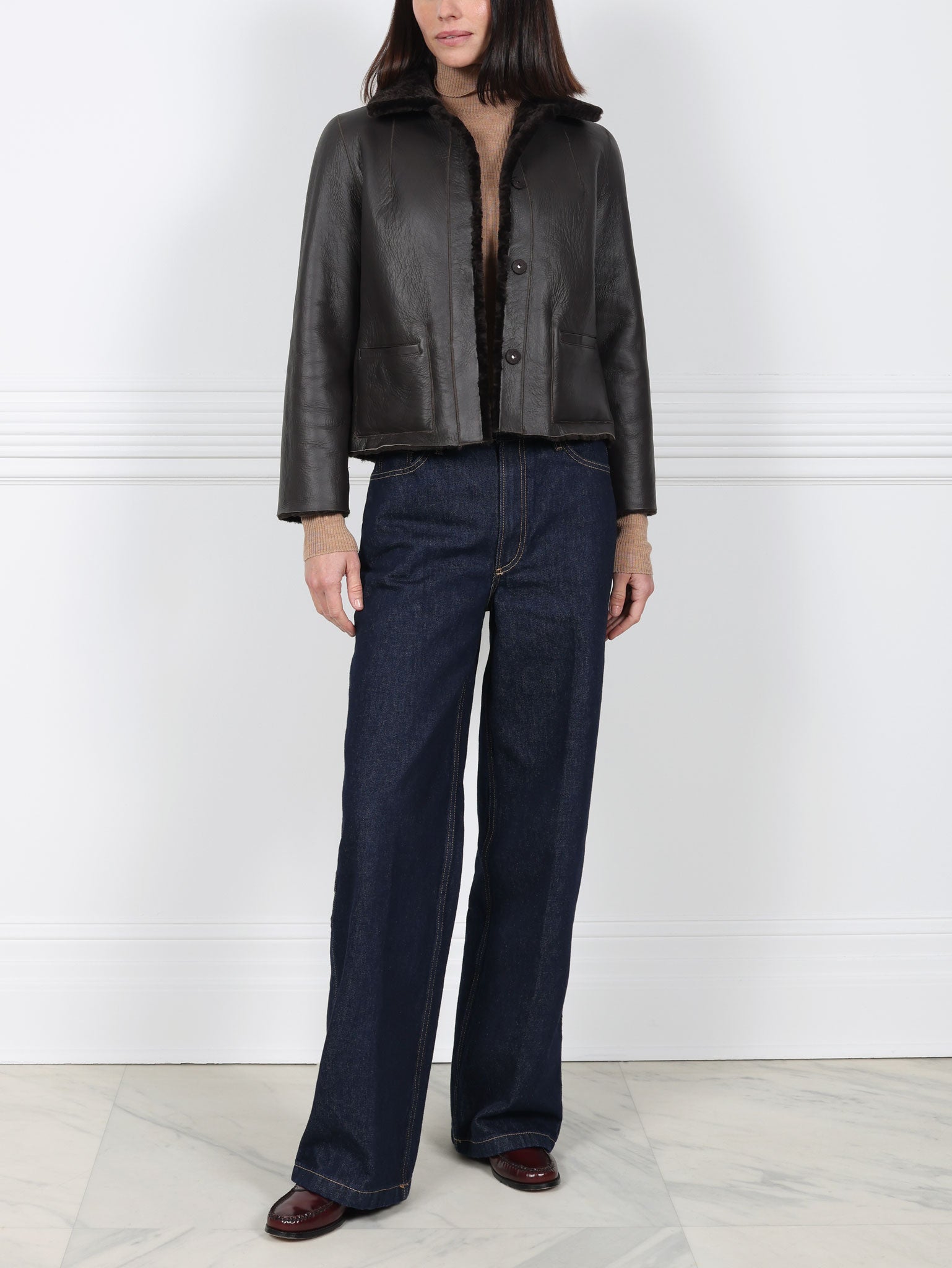 The Anastasia Reversible Crop Shearling Jacket
