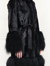Shearling Coat with Curly Lamb Peplum & Trim