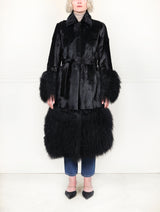 Shearling Coat with Curly Lamb Peplum & Trim