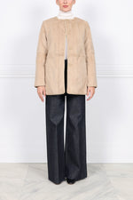 The Amy Quilted Sheared Fur Reversible Jacket with Belt