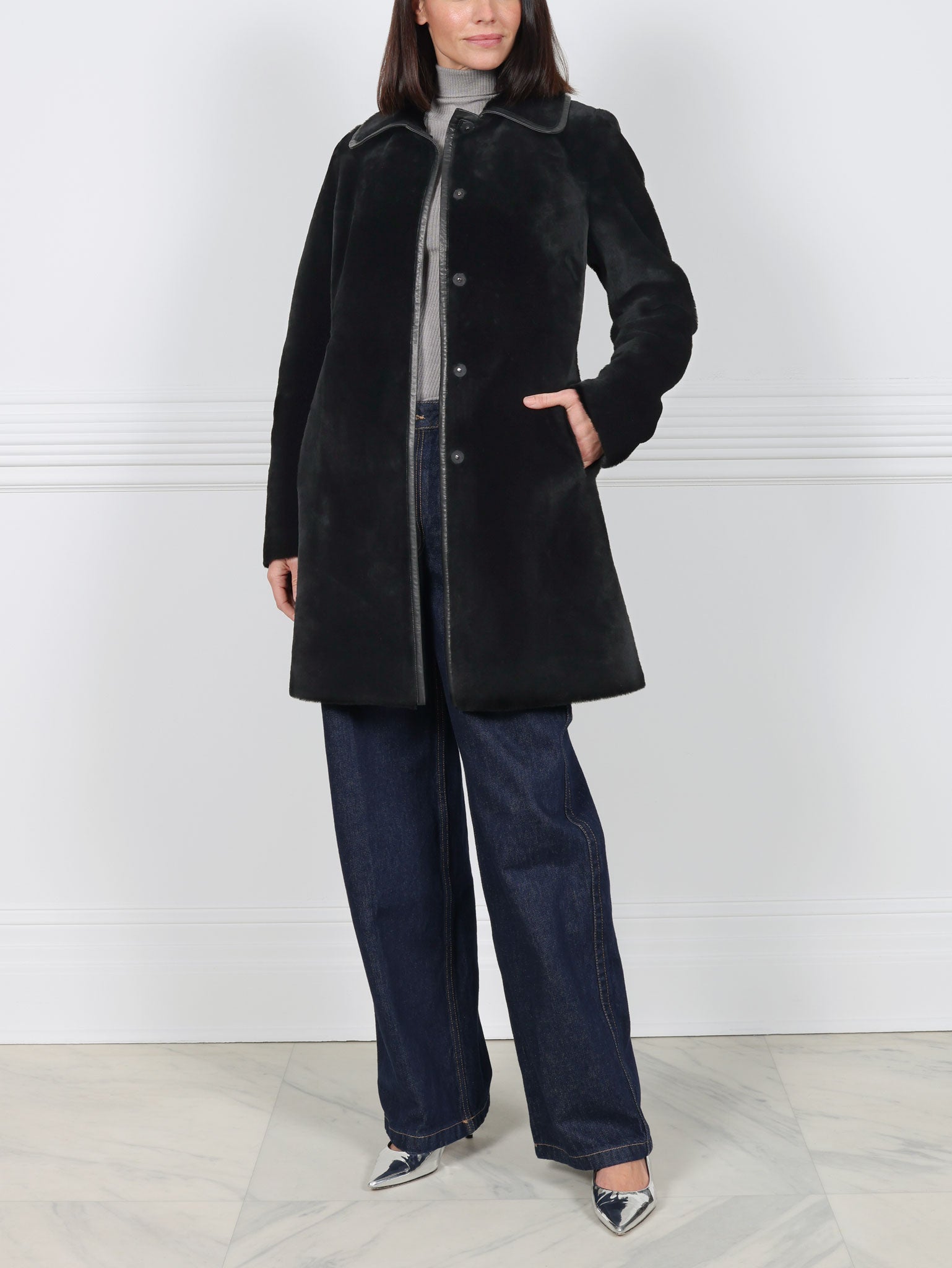 The Maisy Shearling Coat in Black