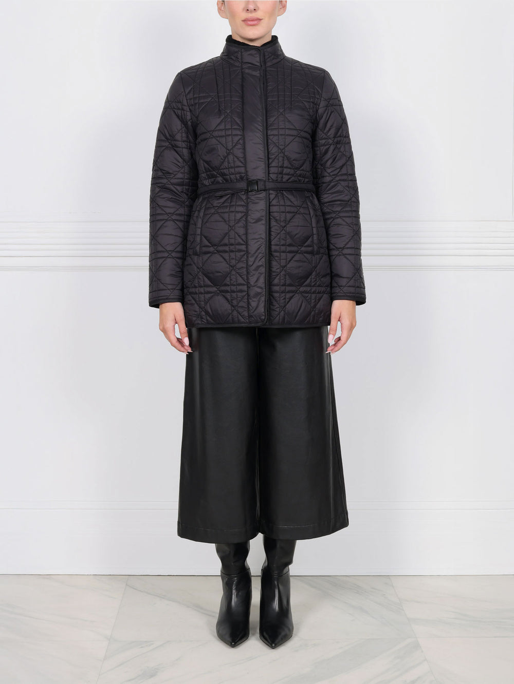 Quilted Sheared Fur Reversible Jacket with Belt