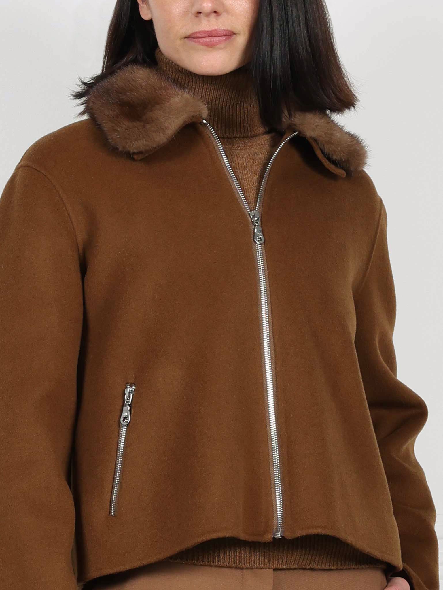 Wool Cashmere Blend Jacket with Mink Collar
