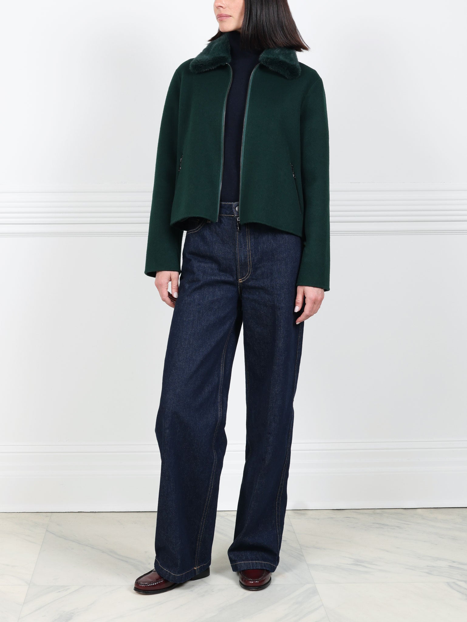 Wool Cashmere Blend Jacket with Mink Collar