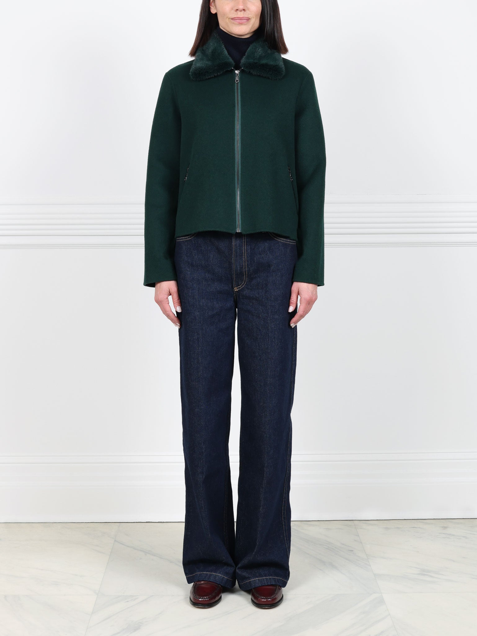 Wool Cashmere Blend Jacket with Mink Collar