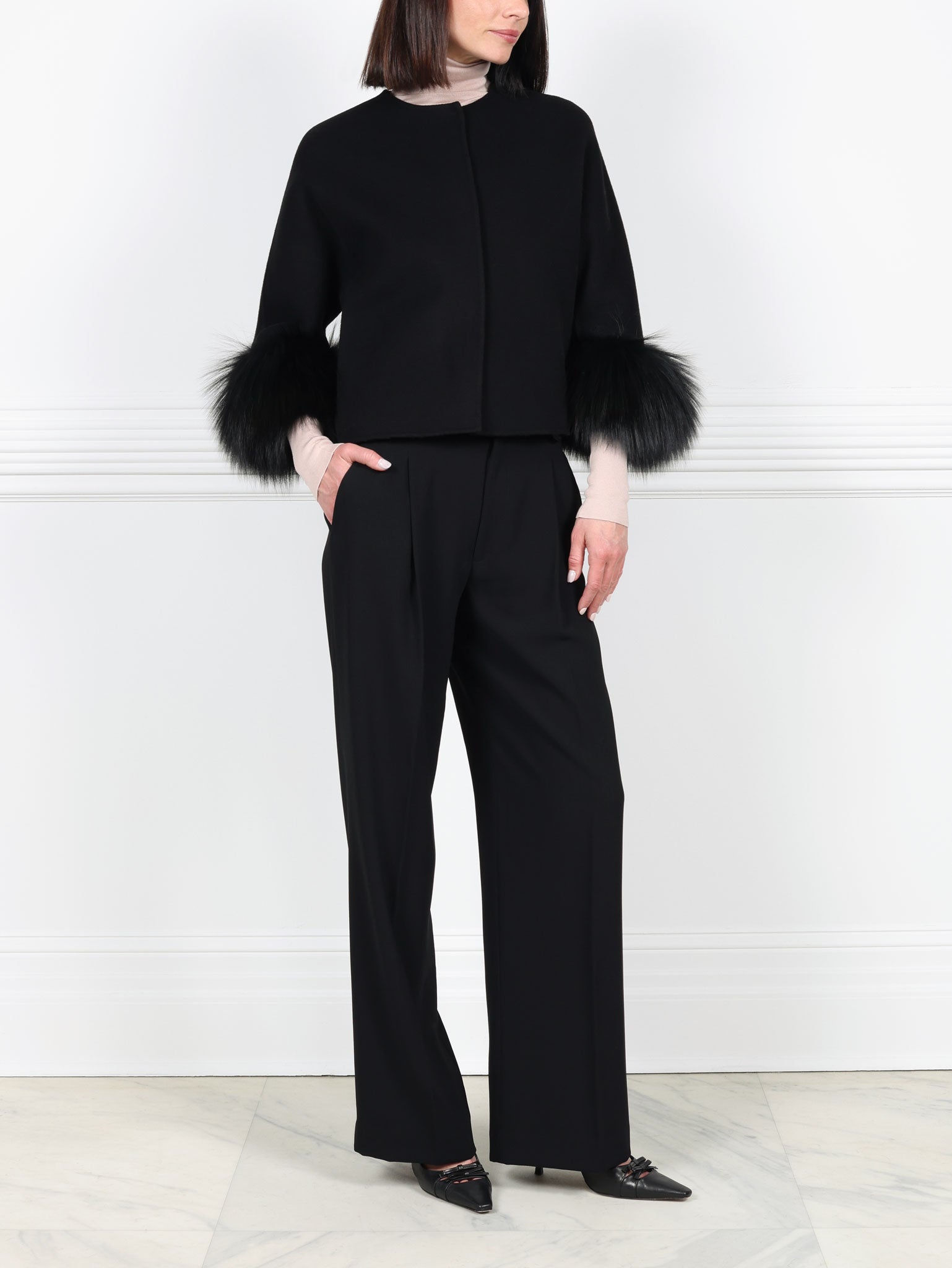 The Cookie Double Face Jacket with Fox Fur Cuffs