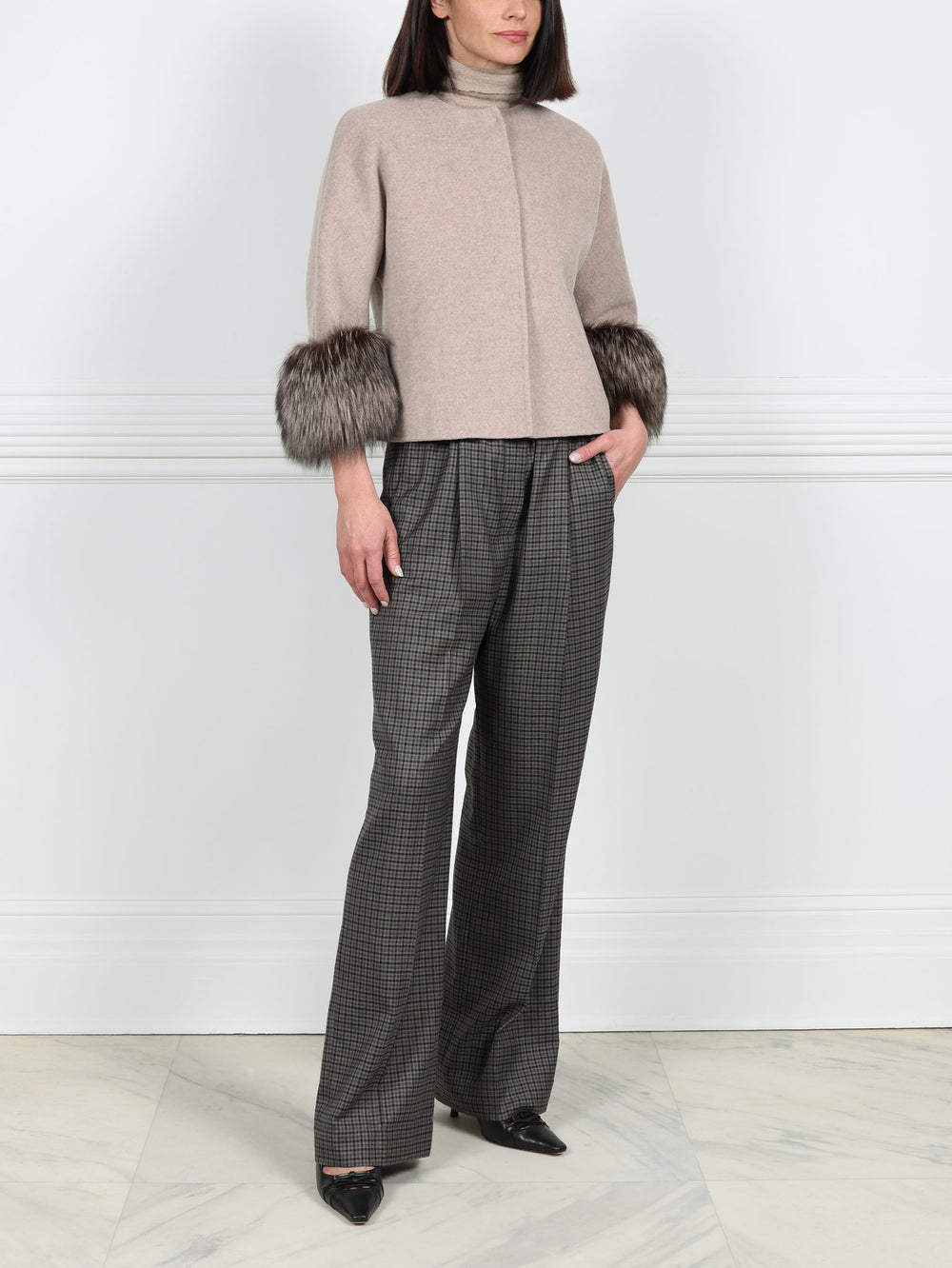 The Cookie Double Face Jacket with Fox Fur Cuffs