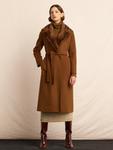 Taupe Wool Cashmere Blend Coat with Detachable Mink Collar