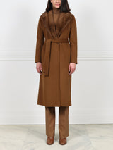 Taupe Wool Cashmere Blend Coat with Detachable Mink Collar