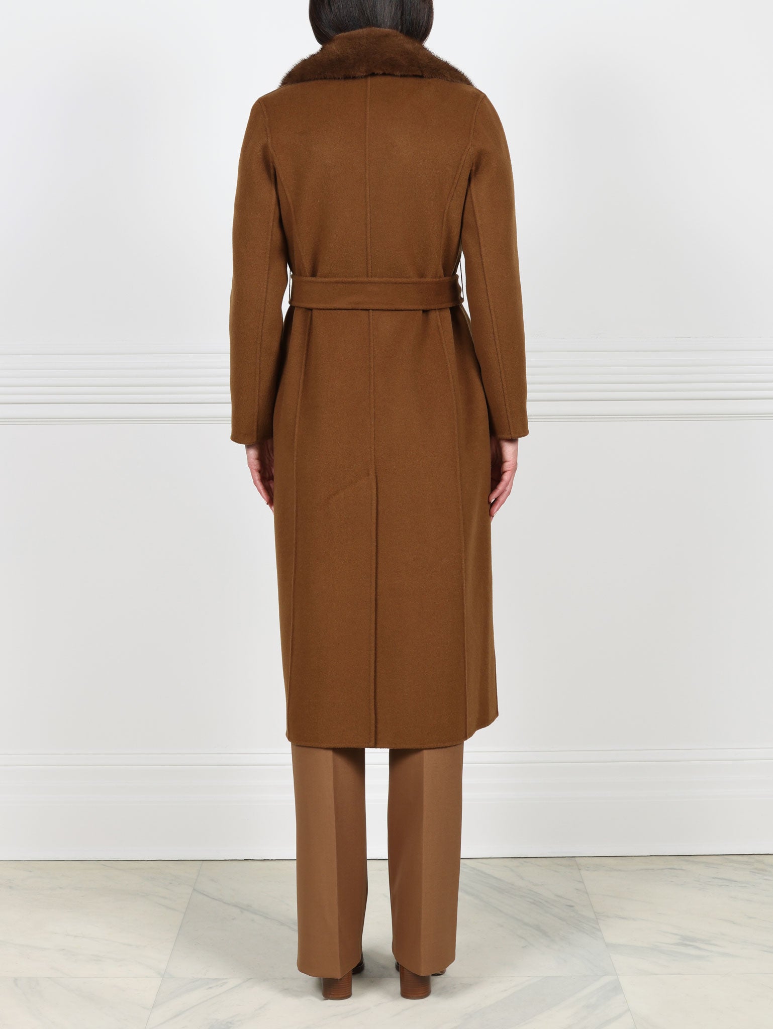 Taupe Wool Cashmere Blend Coat with Detachable Mink Collar