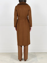 Taupe Wool Cashmere Blend Coat with Detachable Mink Collar