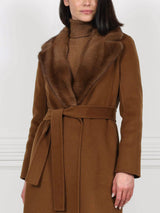 Taupe Wool Cashmere Blend Coat with Detachable Mink Collar
