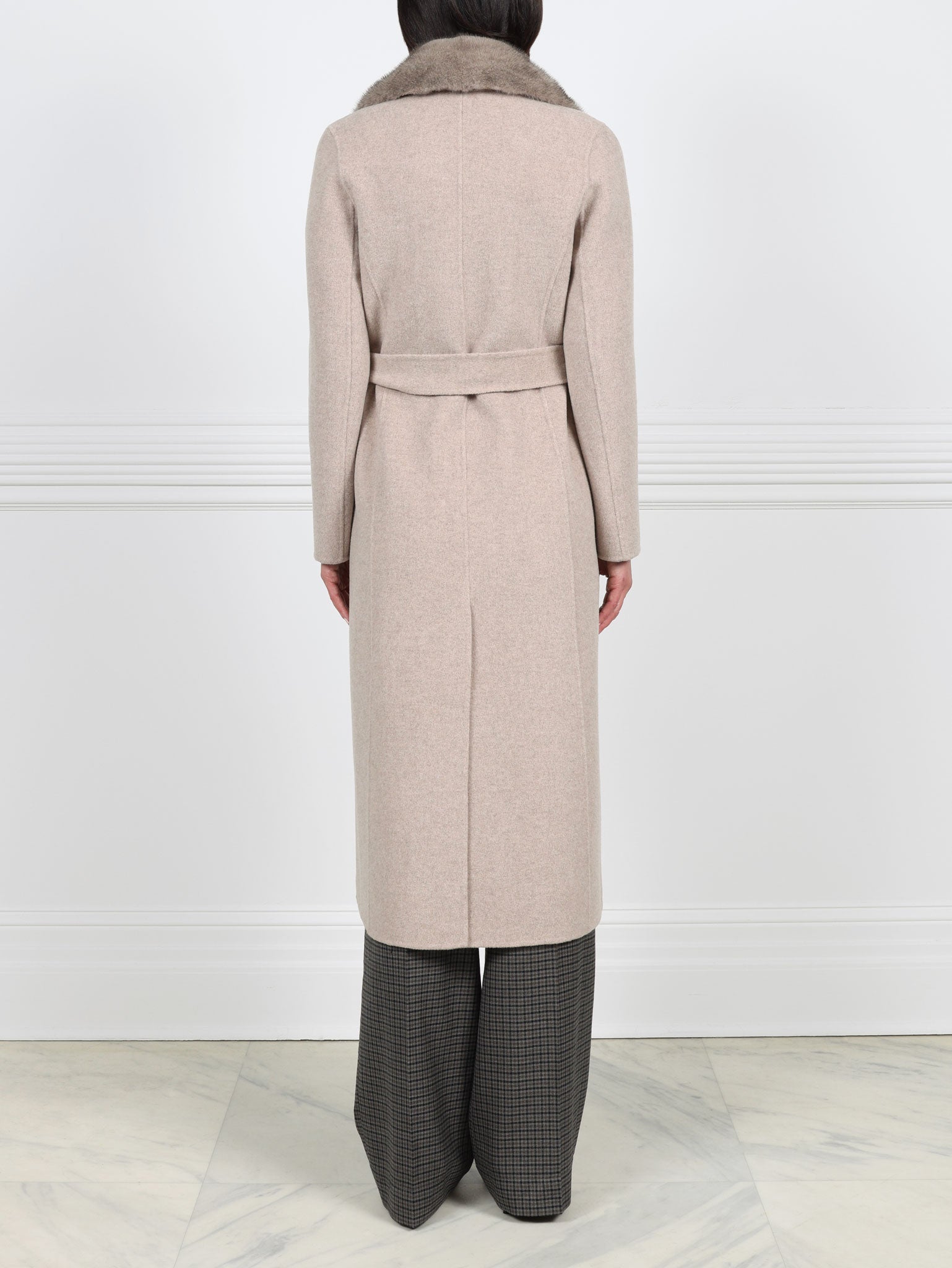 Taupe Wool Cashmere Blend Coat with Detachable Mink Collar
