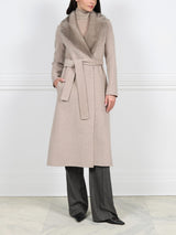 Taupe Wool Cashmere Blend Coat with Detachable Mink Collar