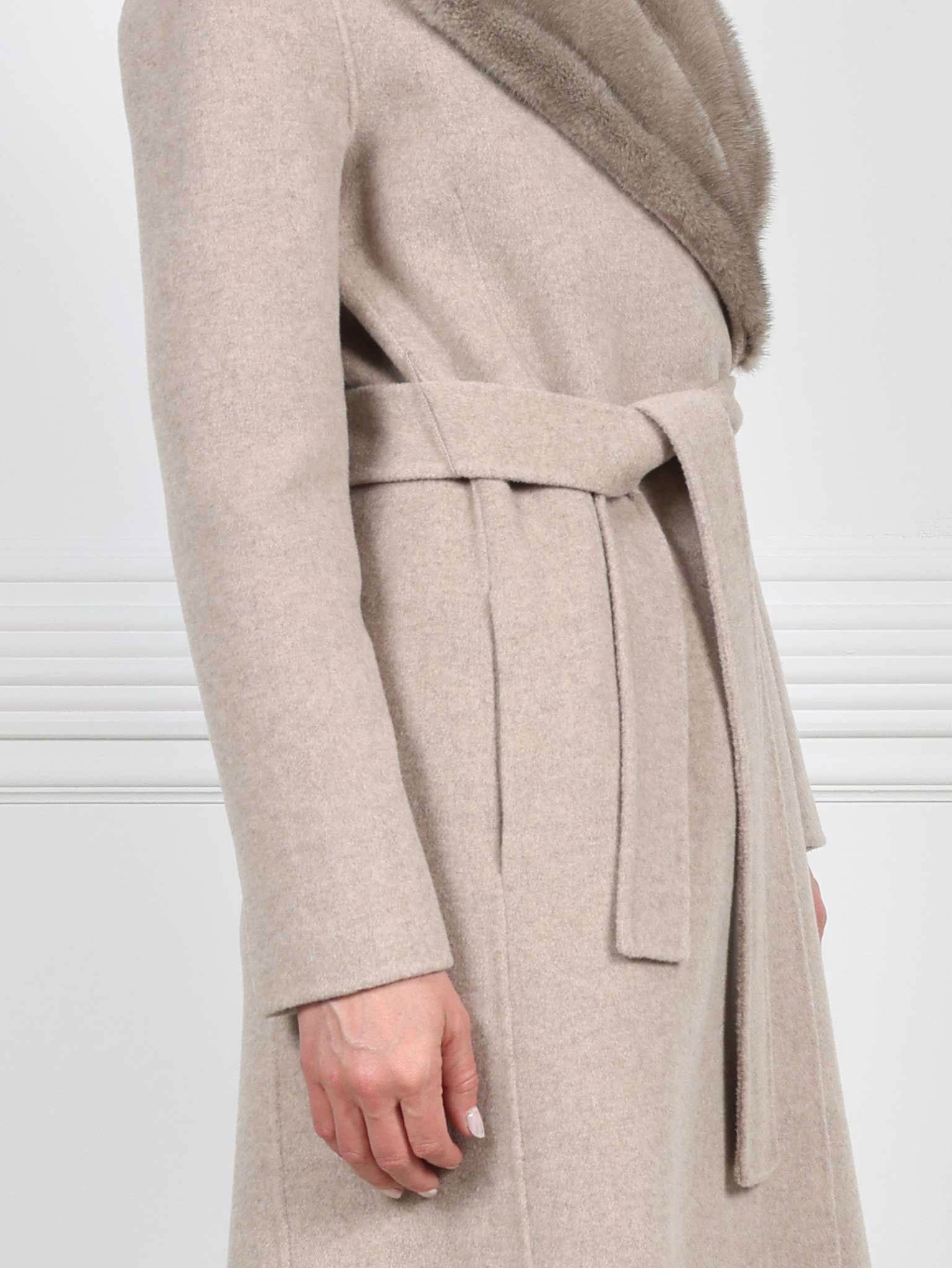 Taupe Wool Cashmere Blend Coat with Detachable Mink Collar