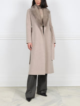 Taupe Wool Cashmere Blend Coat with Detachable Mink Collar
