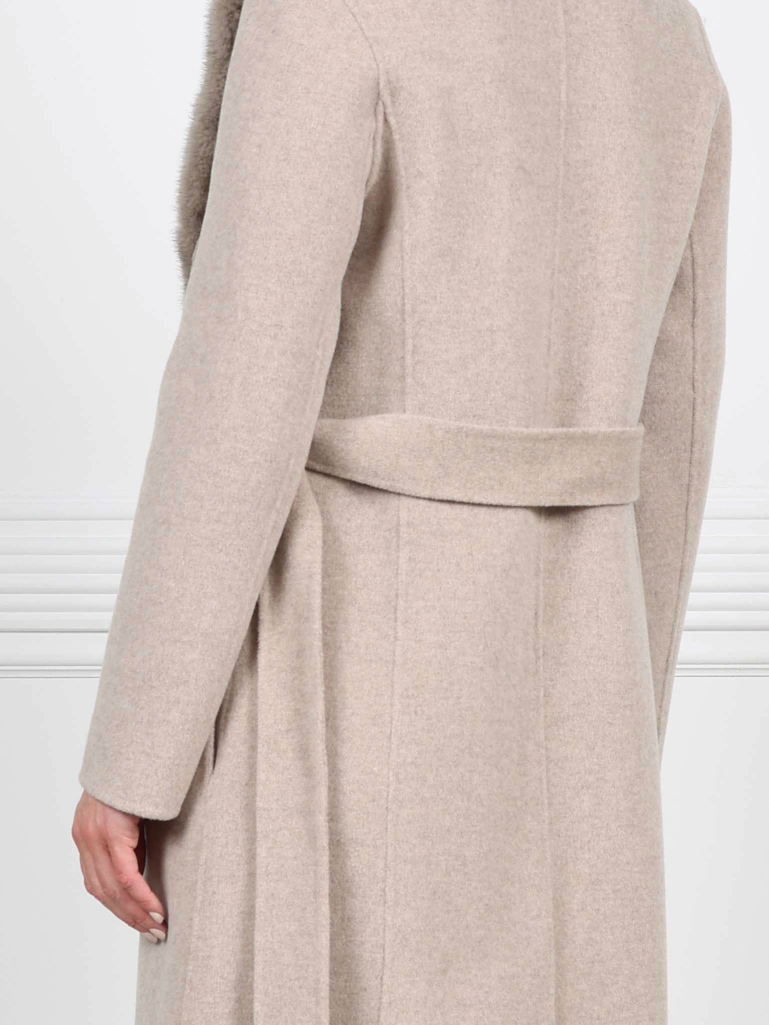 Taupe Wool Cashmere Blend Coat with Detachable Mink Collar