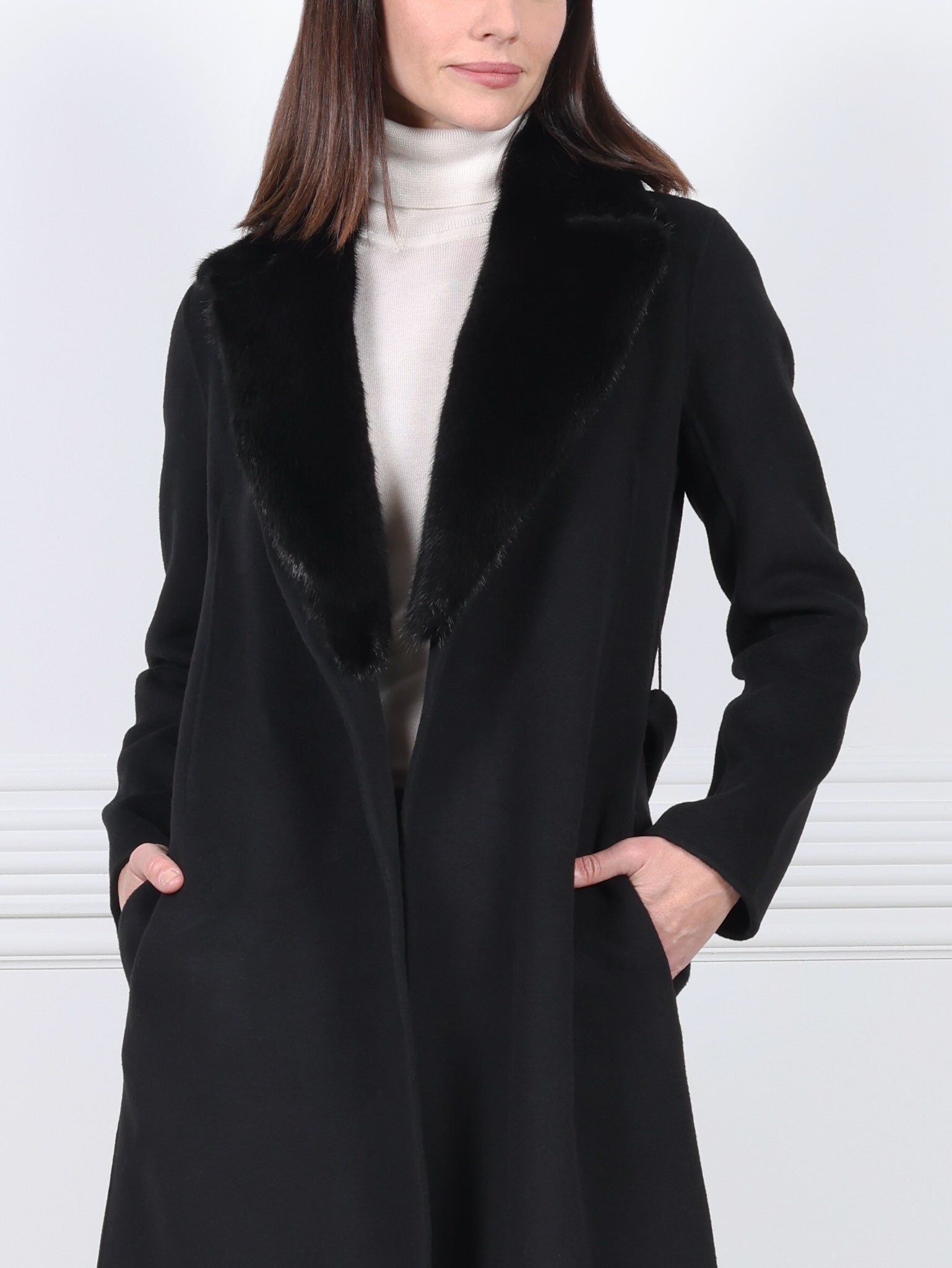 The Anita Wool Cashmere Coat with Mink Collar