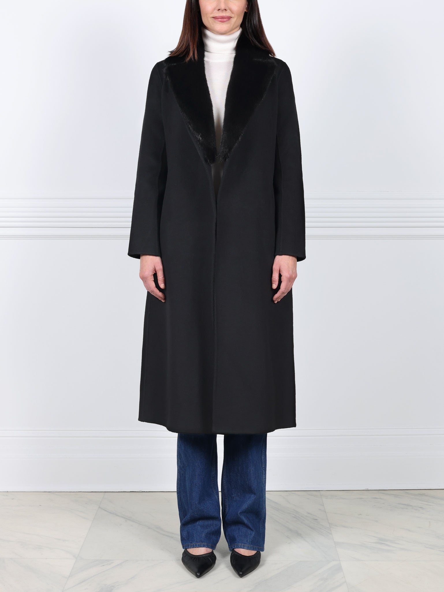 The Anita Wool Cashmere Coat with Mink Collar