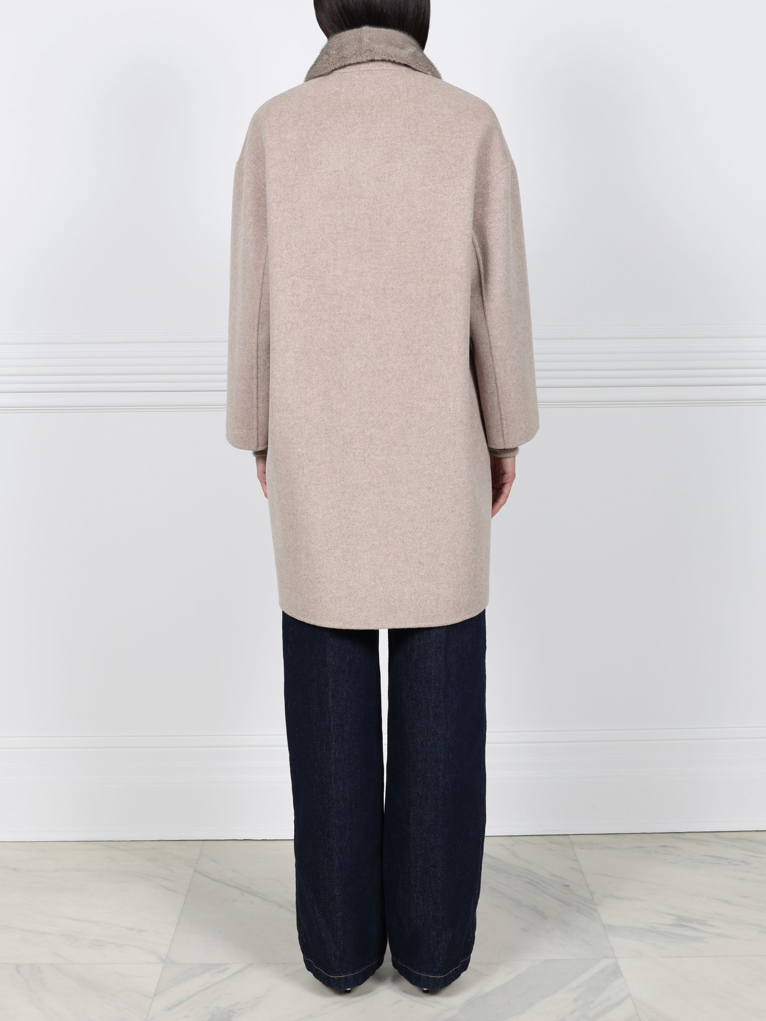 Wool Cashmere Blend Coat with Mink Collar