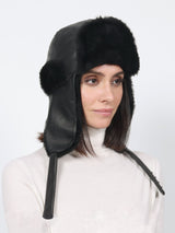 Shearling Trapper with Earflap with Leather Strap