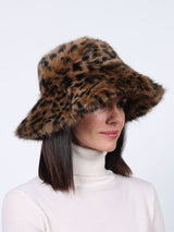Leopard Print Wide Brim Shearling Hat