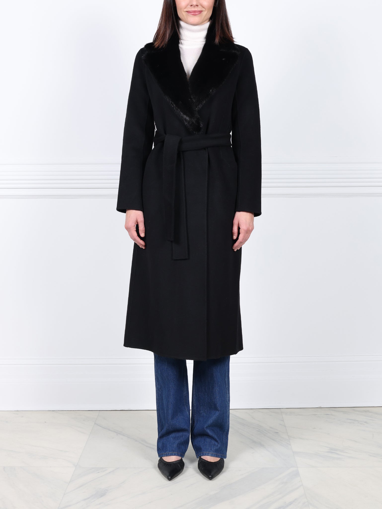 The Anita Wool Cashmere Coat with Mink Collar