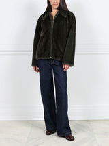 Oversized Mink Shirt Collar Zip Jacket