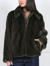 Oversized Mink Shirt Collar Zip Jacket