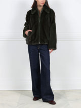 Oversized Mink Shirt Collar Zip Jacket