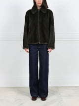 Oversized Mink Shirt Collar Zip Jacket