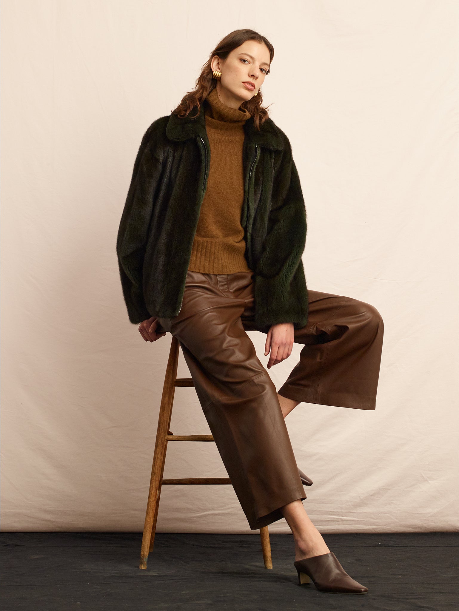 Oversized Mink Shirt Collar Zip Jacket