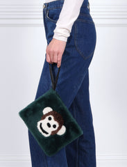 The Monkey Shearling Intarsia Wristlet