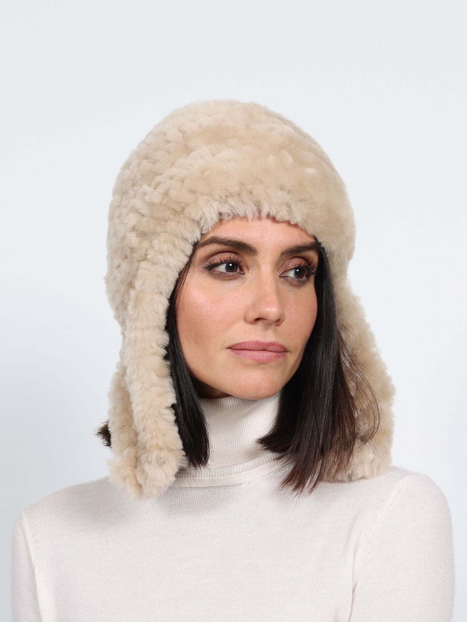 Knitted Shearling Aviator Hat