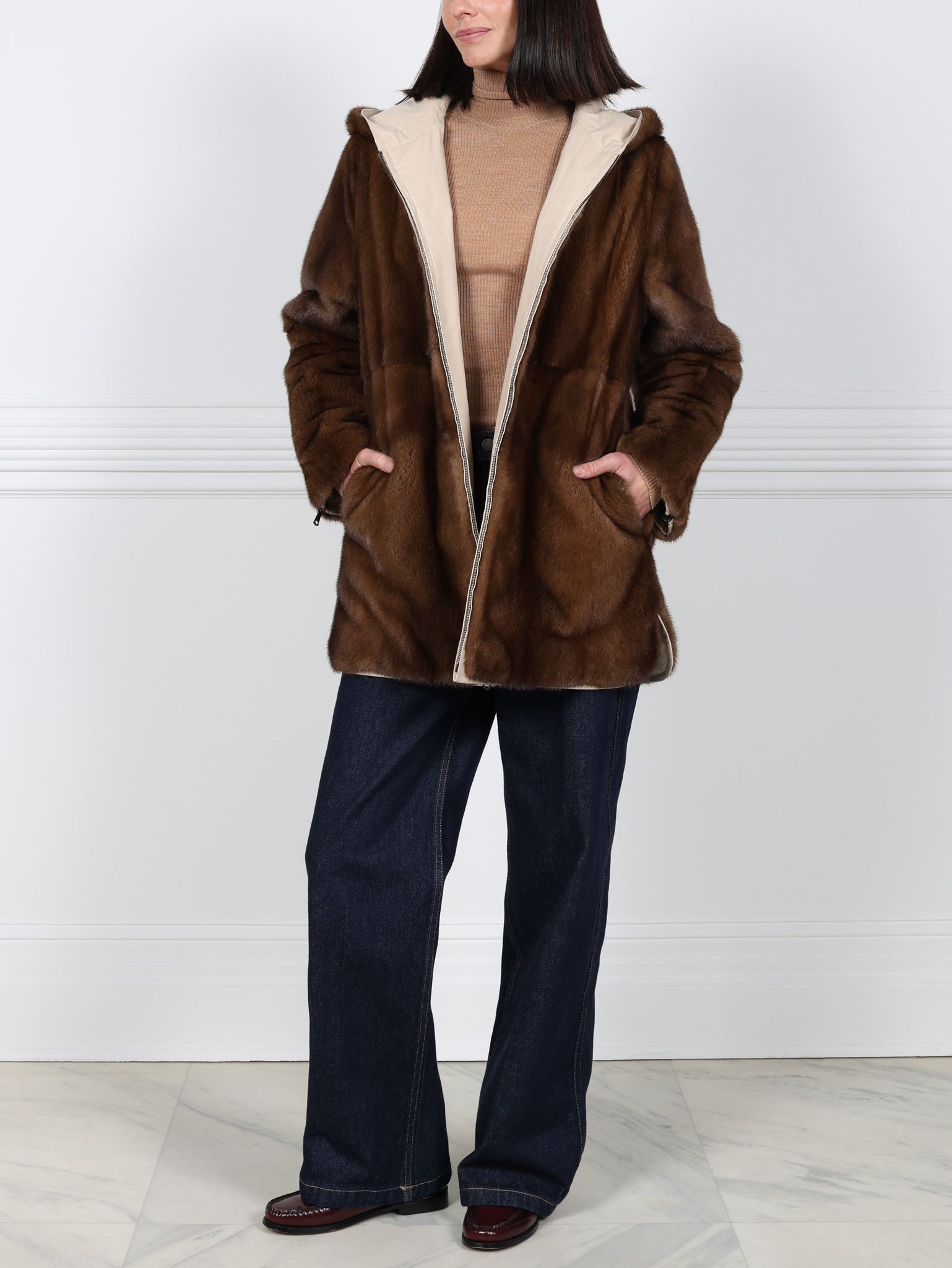 The Flurry Reversible Hooded Mink Coat